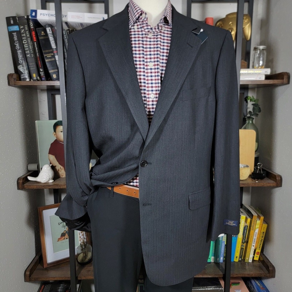 Brooks‎ Brothers 346 Men's Sport Coat Gray Herringbone Stretch Wool Blend Sz 46L